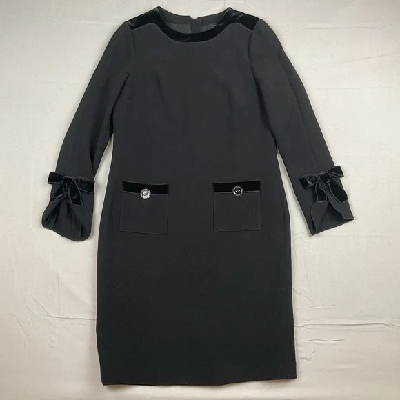 Teri Jon Rickie Freeman Black Velvet Trim Bow Sleeve Cocktail Dress Size 6 - Picture 1 of 11